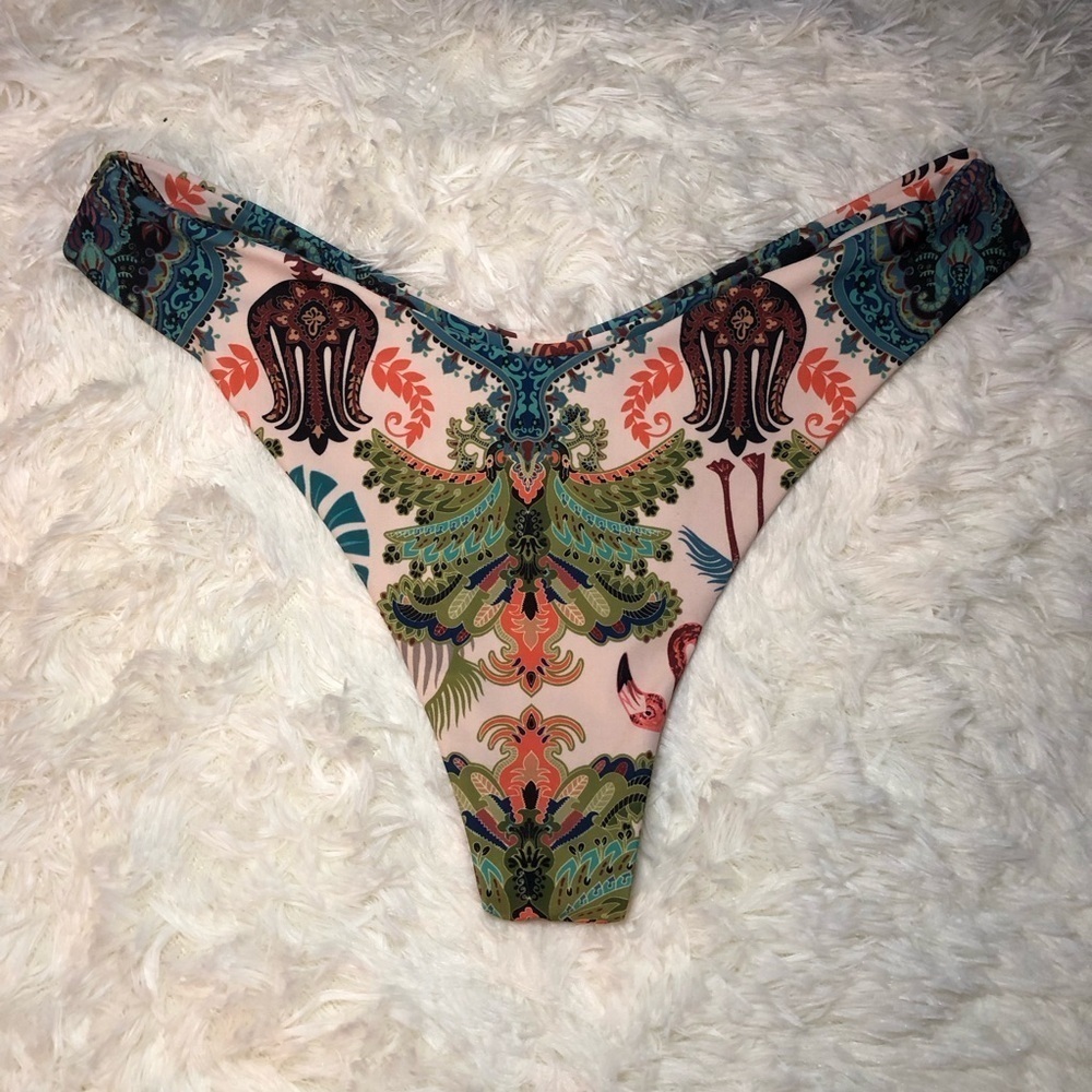 Green and Blue Tropical Bikini Bottom Size Medium Boho Sexy - Picture 2 of 9